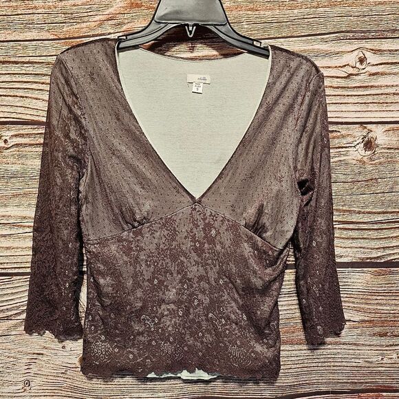 Odille mid Sleeve blouse Women's SP brown/sage Pre-owned - Picture 1 of 6